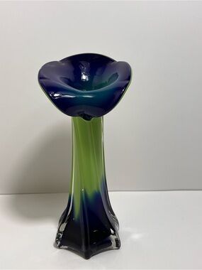 VTG Art Glass Vase Calla Lily Jack In The Pulpit Green Blue Murano Style